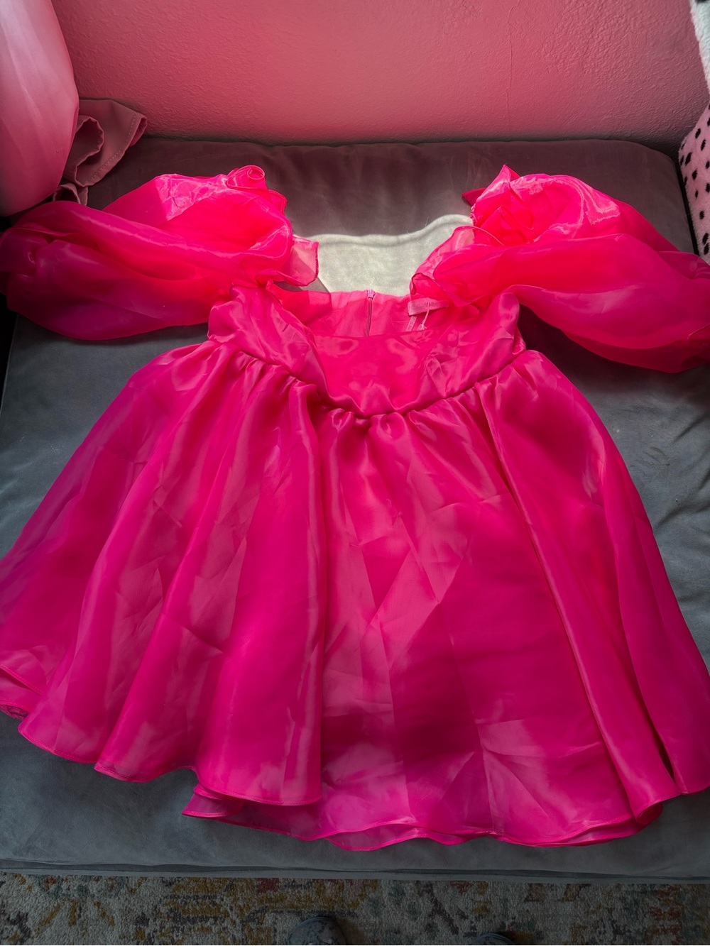 Fanciful Doll puffy Sleeve mini Dress - Hot Pink